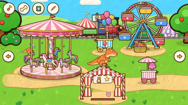 The fair with a carousel and a Ferris wheel