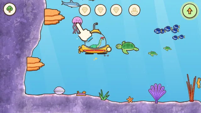 A little submarine with turtles on the reef